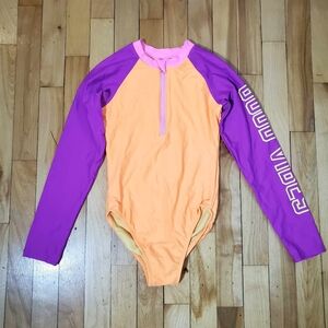 George colour block long sleeve half zip one piece swim bathing suit